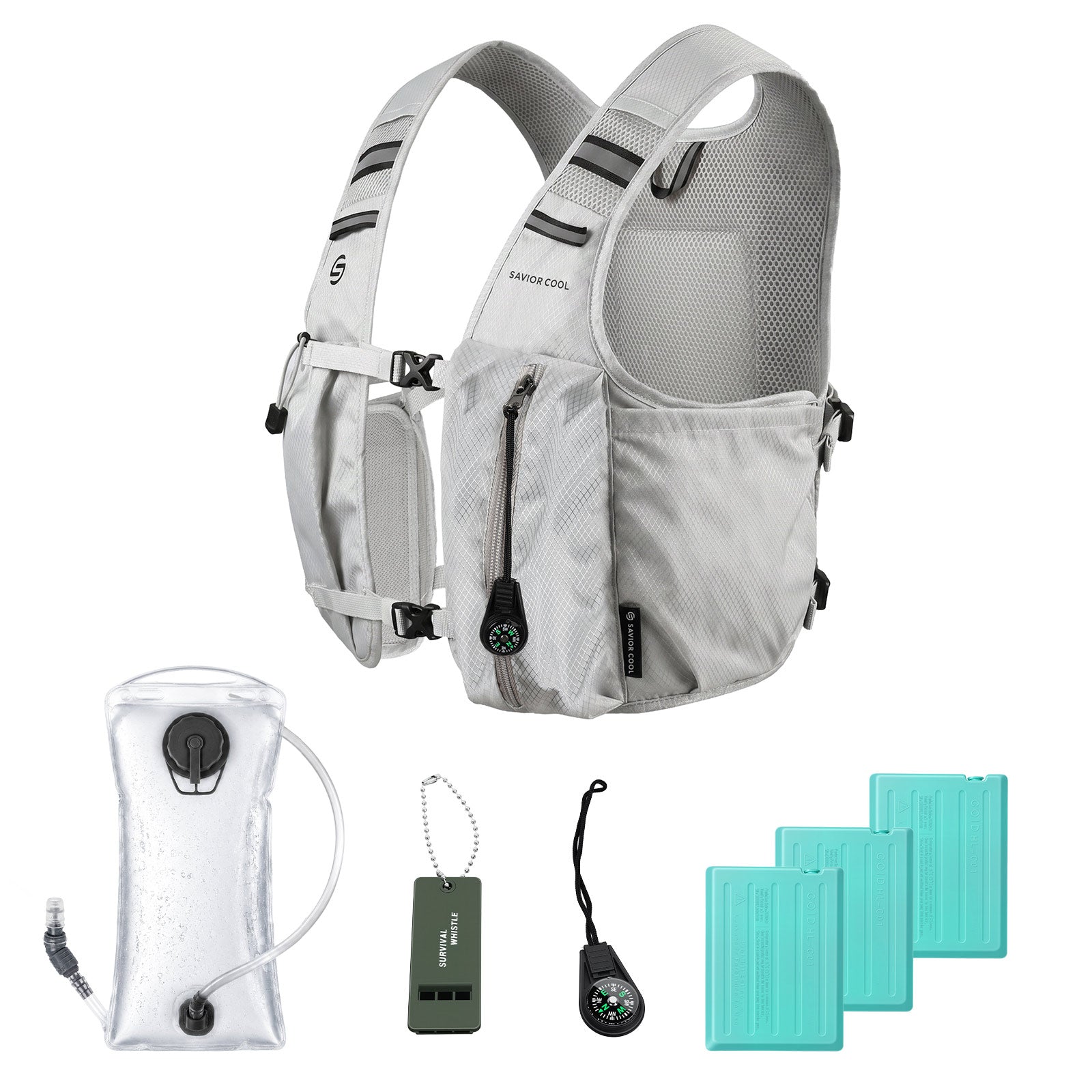 Pearl White 3-Ice-Pack Cooling Hydration Vest Backpack – Savior