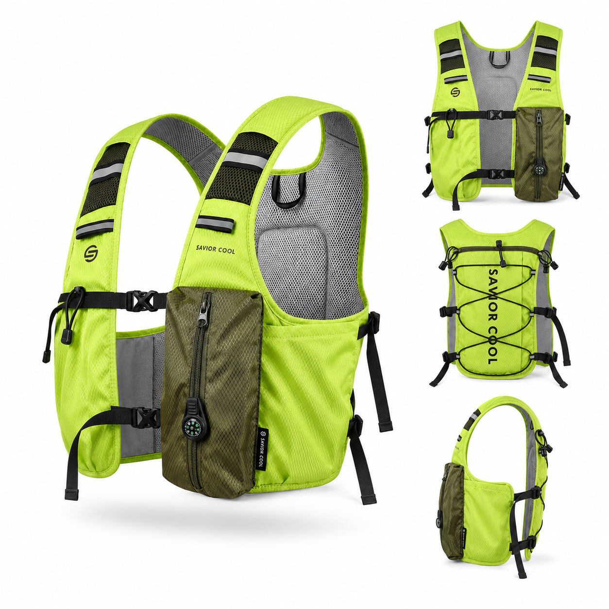 Neon Green 3-Ice-Pack Cooling Hydration Vest Backpack