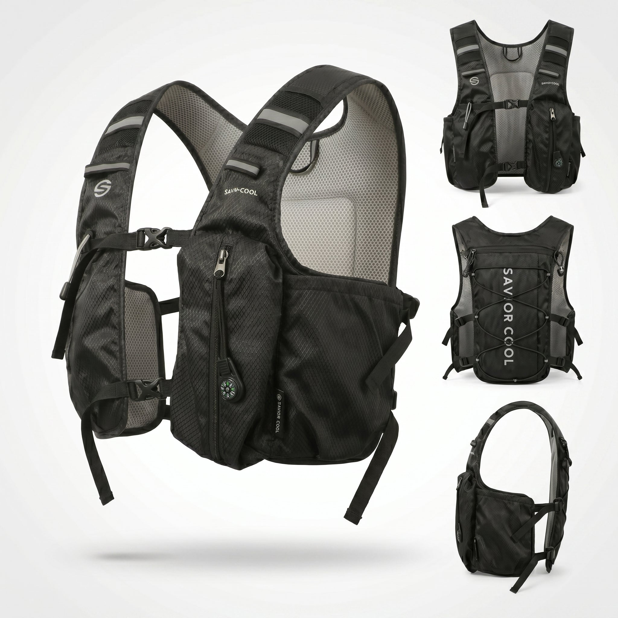 Midnight Black 3-Ice-Pack Cooling Hydration Vest Backpack