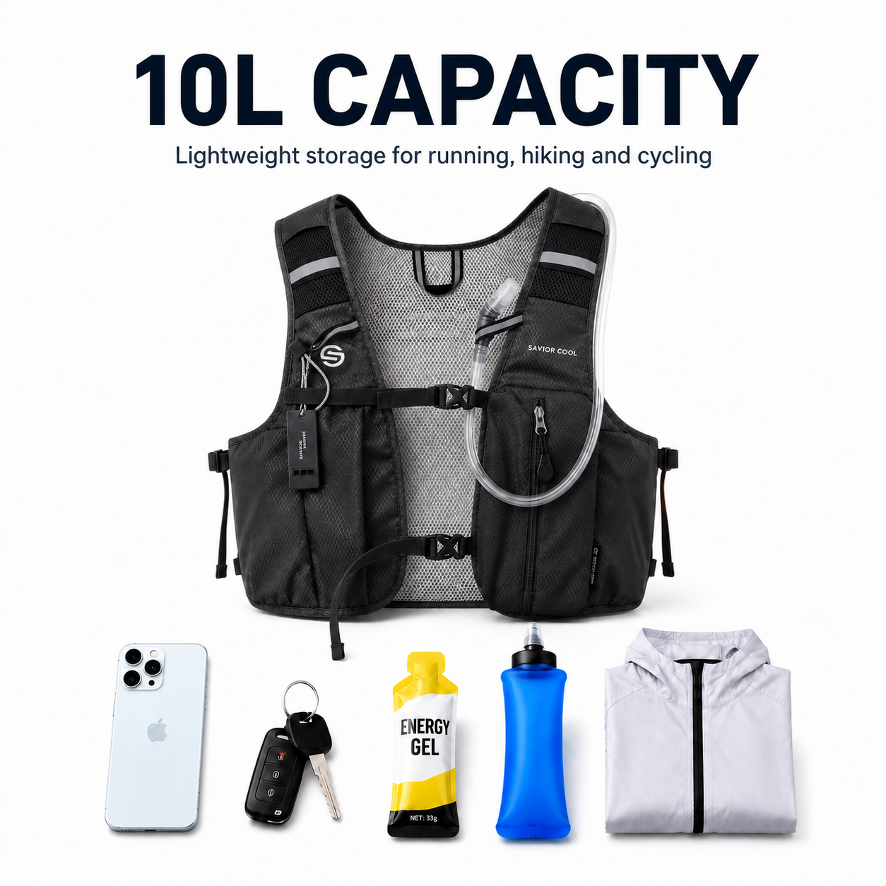 Midnight Black 3-Ice-Pack Cooling Hydration Vest Backpack