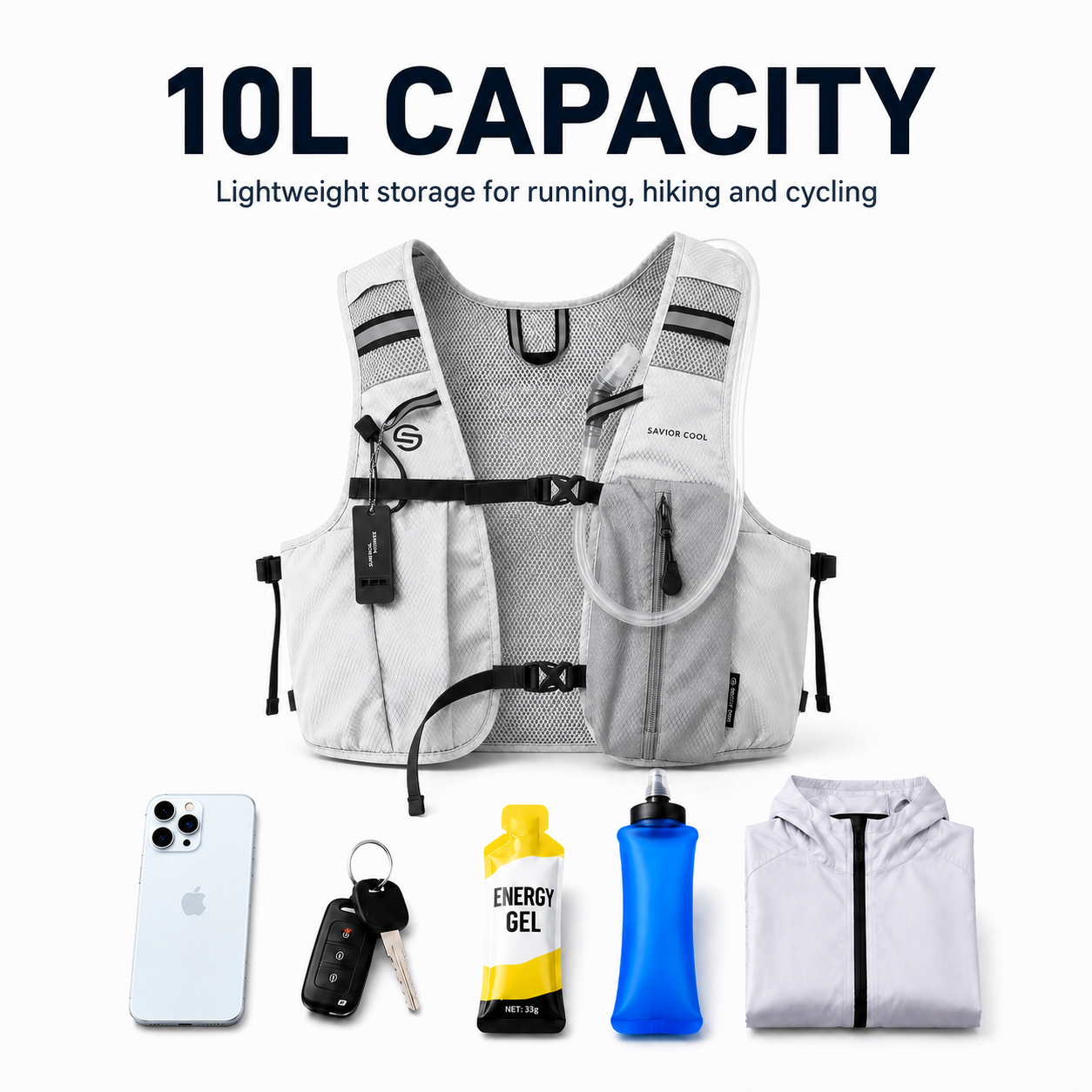 Pearl White 3-Ice-Pack Cooling Hydration Vest Backpack