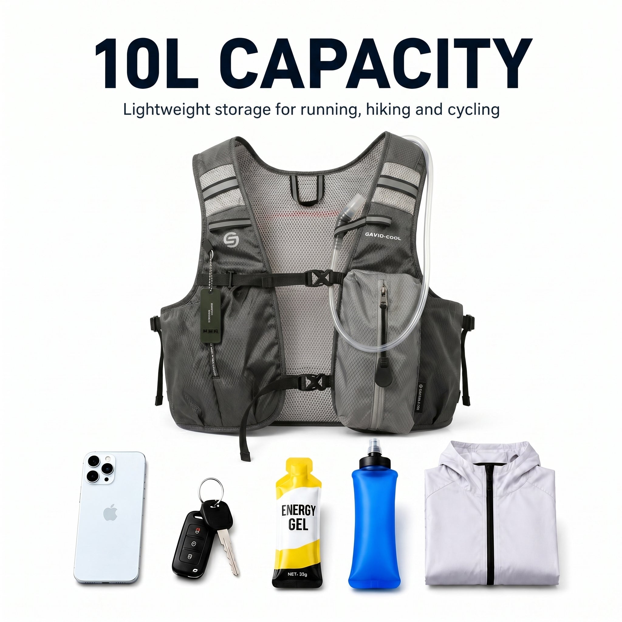 Charcoal Gray 3-Ice-Pack Cooling Hydration Vest Backpack