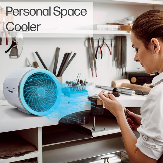 Air Cooler, 3 Speed Room Cooler, Portable Cooler with Multi-Directional Vents and 7 LED Lights