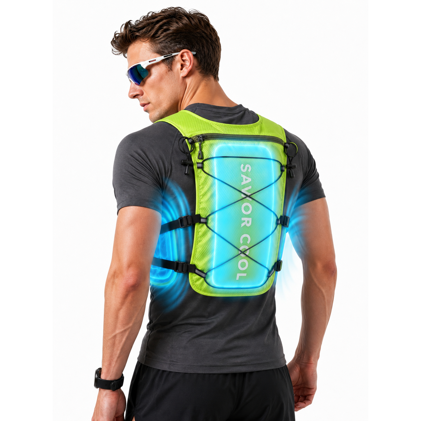 Neon Green 3-Ice-Pack Cooling Hydration Vest Backpack