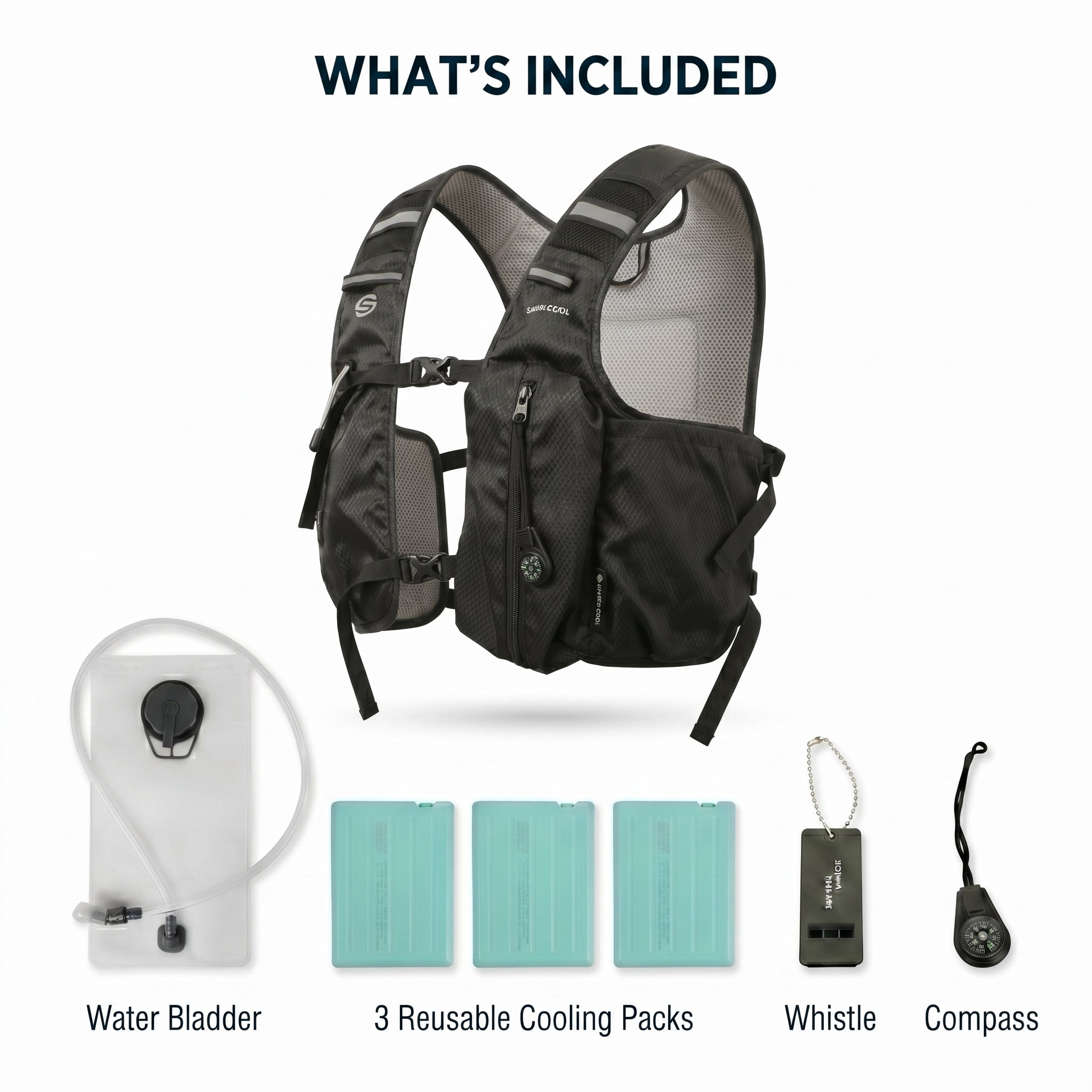 Midnight Black 3-Ice-Pack Cooling Hydration Vest Backpack