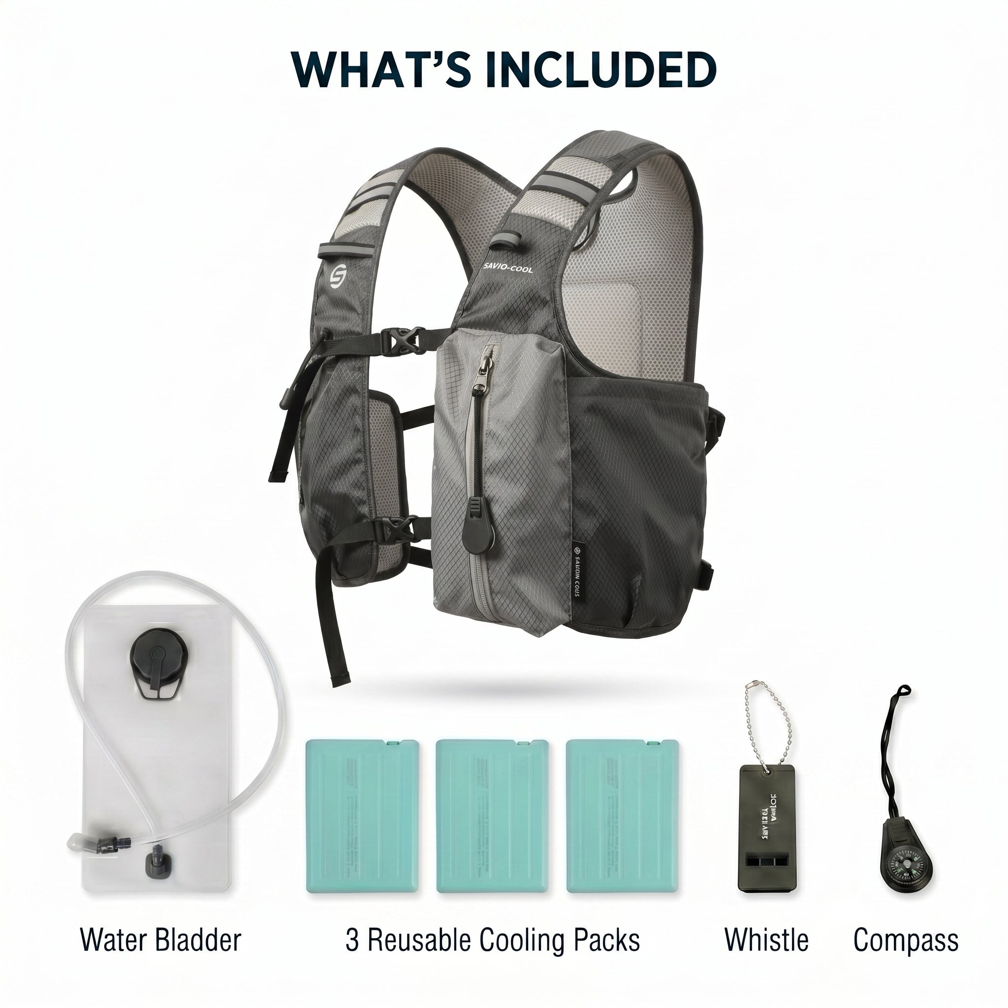 Charcoal Gray 3-Ice-Pack Cooling Hydration Vest Backpack