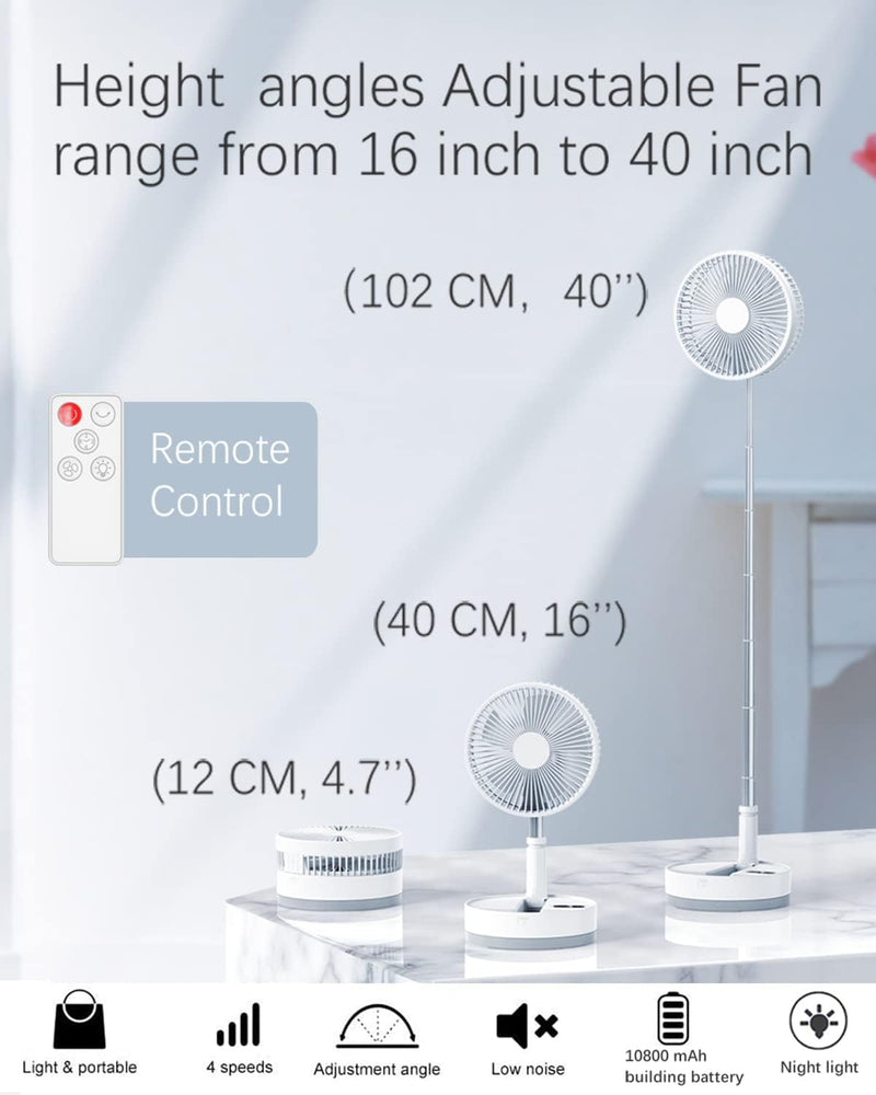 Load image into Gallery viewer, Foldable Fan Foldaway Oscillating with Remote Control, 10800mAh Rechargeable Battery Operated Portable for Camping, 4 Speed, Timer, Height Adjustment
