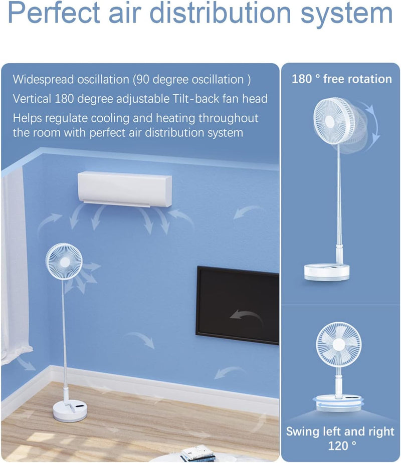 Load image into Gallery viewer, Foldable Fan Foldaway Oscillating with Remote Control, 10800mAh Rechargeable Battery Operated Portable for Camping, 4 Speed, Timer, Height Adjustment
