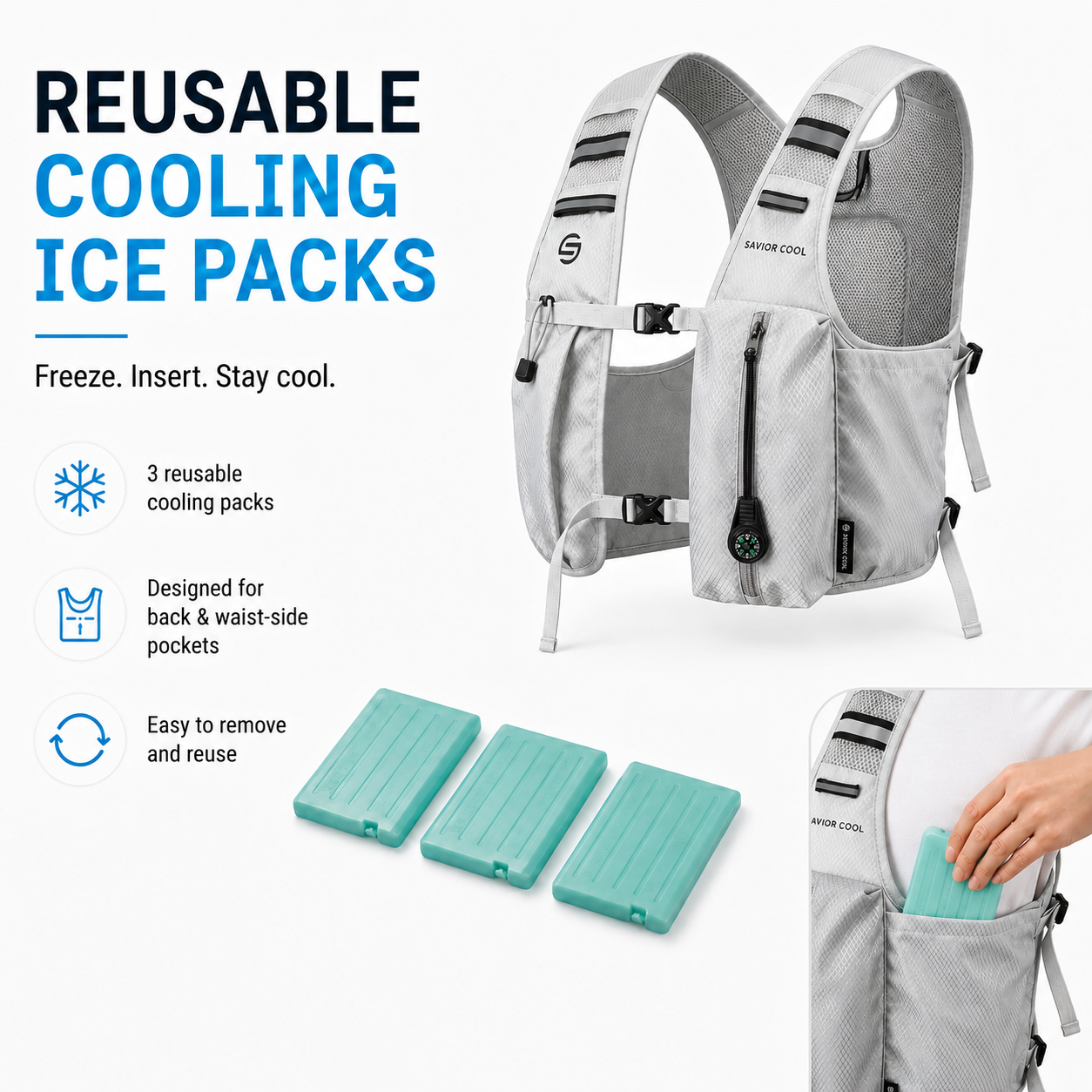 Pearl White 3-Ice-Pack Cooling Hydration Vest Backpack