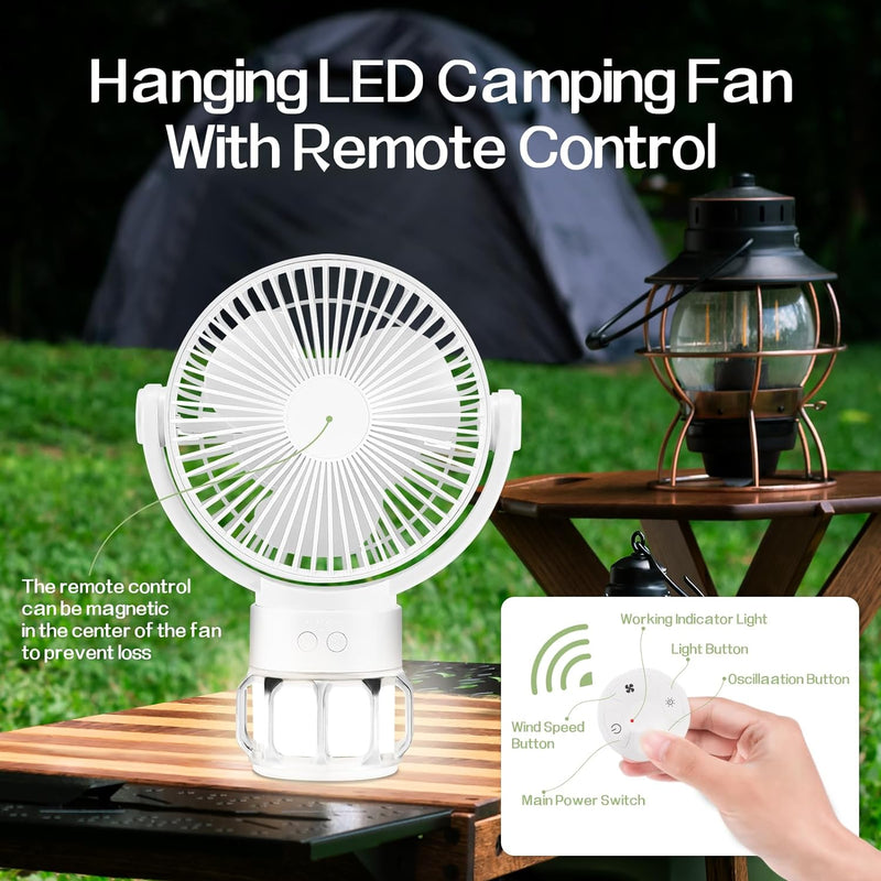 Load image into Gallery viewer, Camping Fan Battery Powered Fan with LED Lantern 10000mAh Portable Camping Fan Rechargeable Fan with Hook
