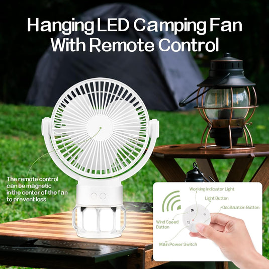 Camping Fan Battery Powered Fan with LED Lantern 10000mAh Portable Camping Fan Rechargeable Fan with Hook