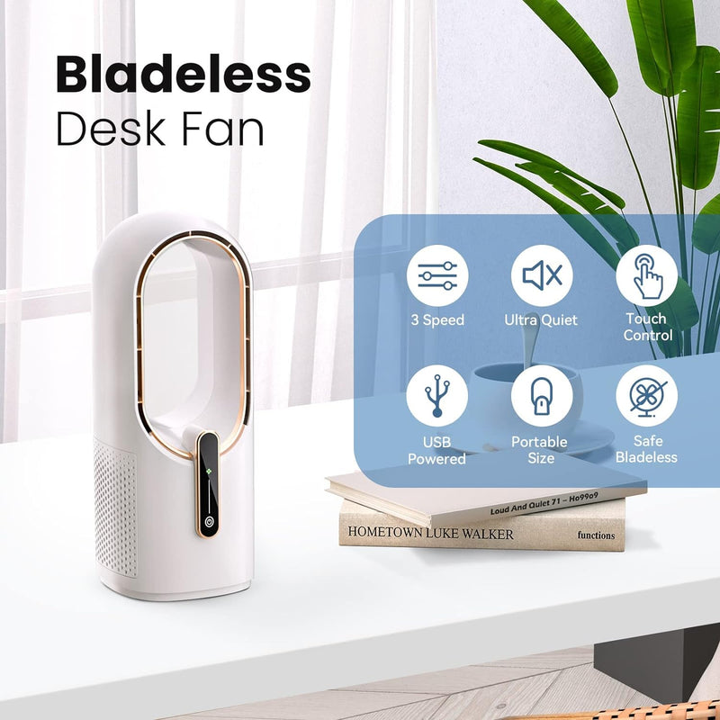 Load image into Gallery viewer, Bladeless Office Desk Fan Small, Quiet, 3 Speed Adjustment, Touch Control, Easy to Clean
