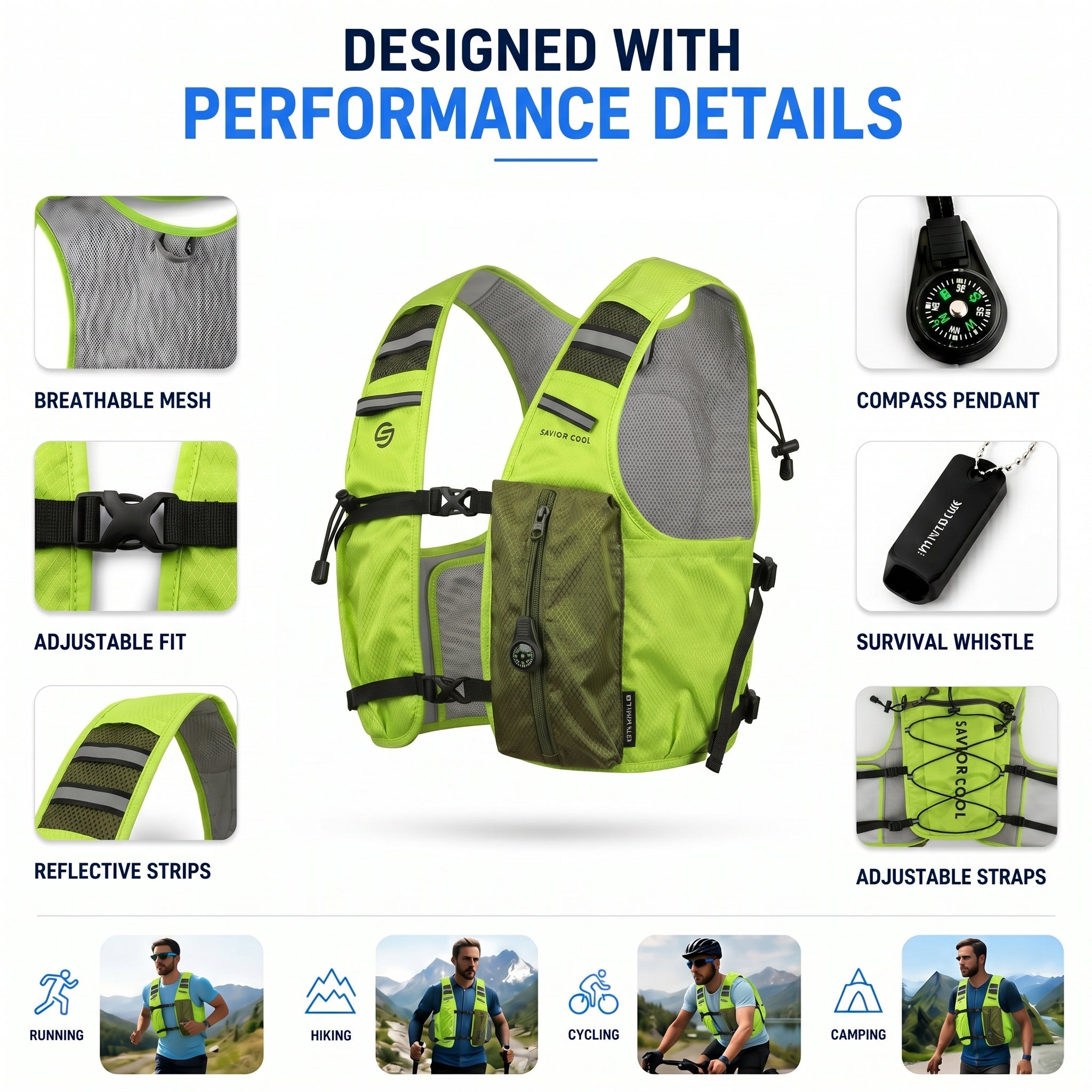 Neon Green 3-Ice-Pack Cooling Hydration Vest Backpack