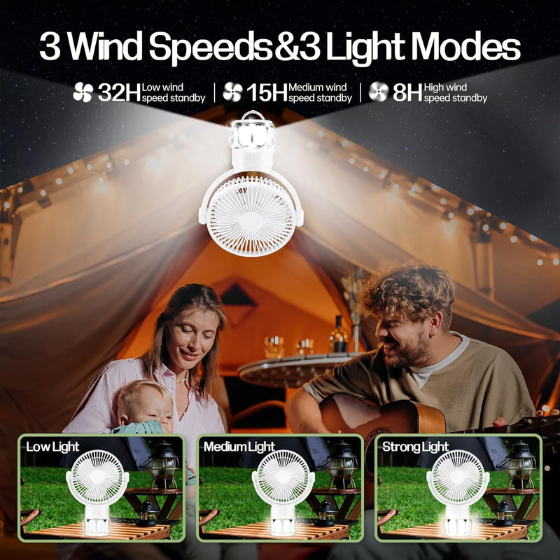 Load image into Gallery viewer, Camping Fan Battery Powered Fan with LED Lantern 10000mAh Portable Camping Fan Rechargeable Fan with Hook
