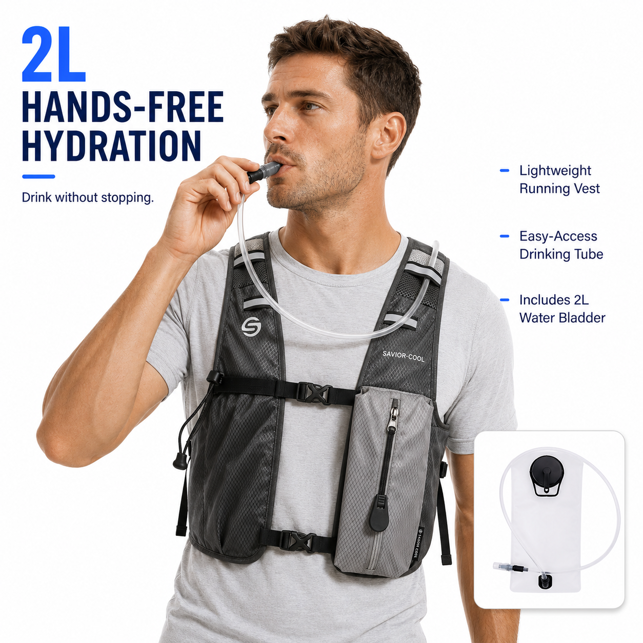 Charcoal Gray 3-Ice-Pack Cooling Hydration Vest Backpack