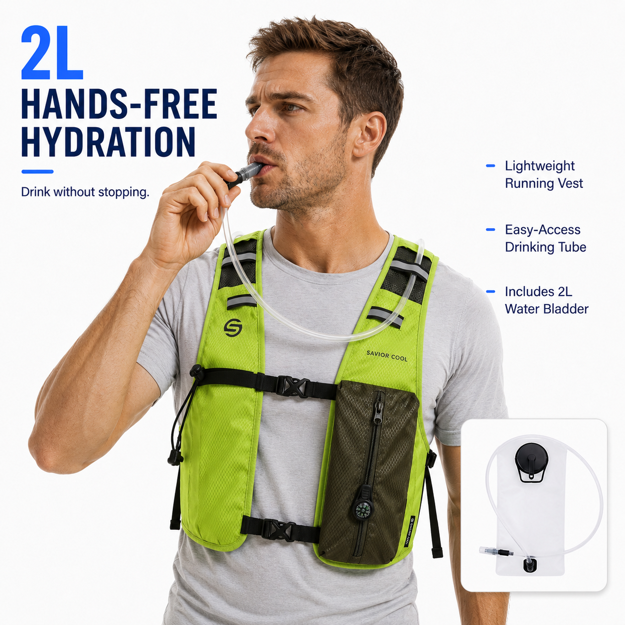 Neon Green 3-Ice-Pack Cooling Hydration Vest Backpack