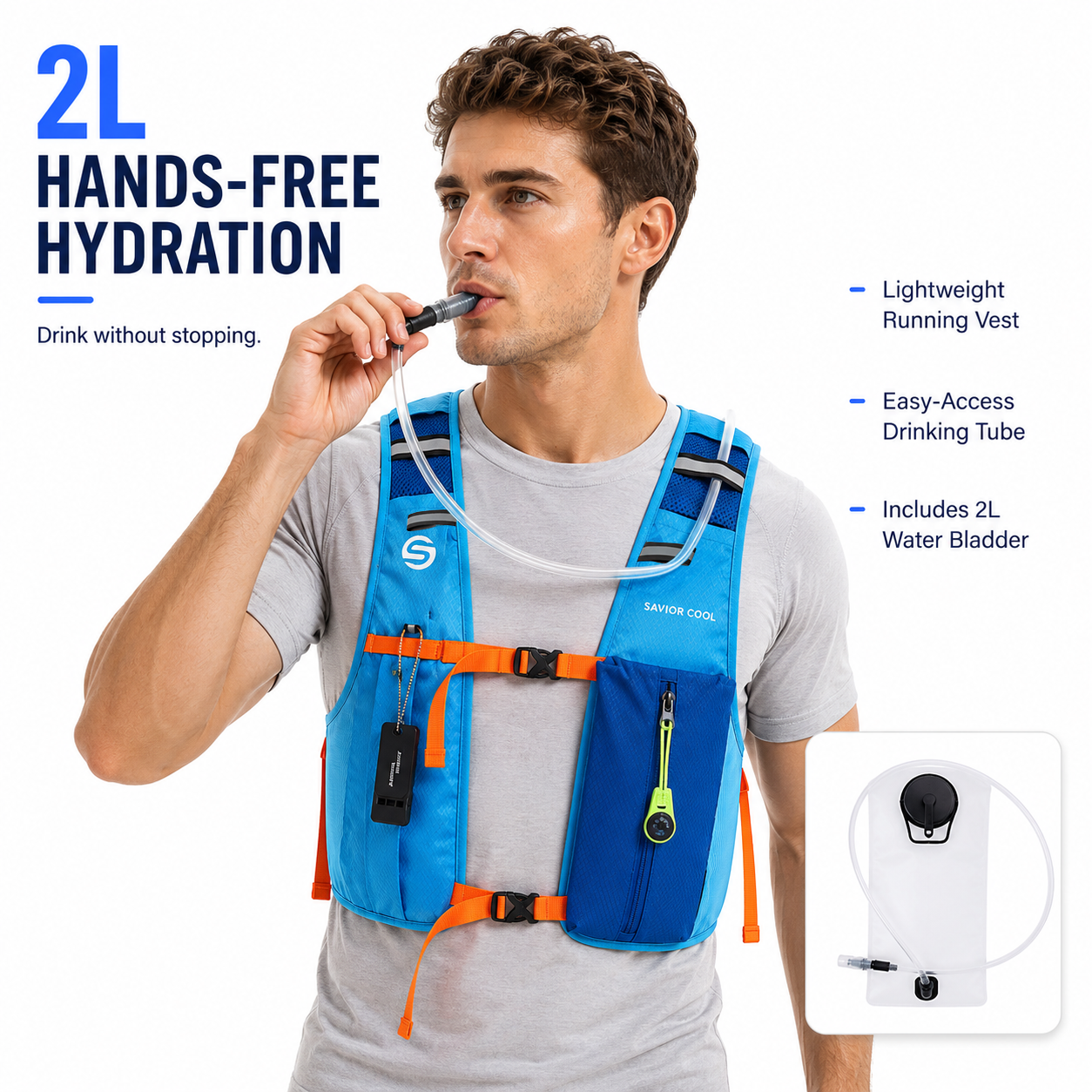 Sky Blue 3-Ice-Pack Cooling Hydration Vest Backpack