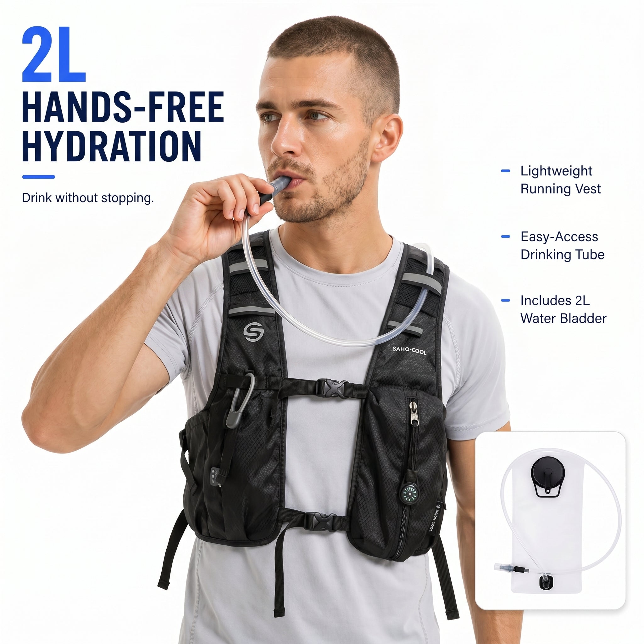 Midnight Black 3-Ice-Pack Cooling Hydration Vest Backpack