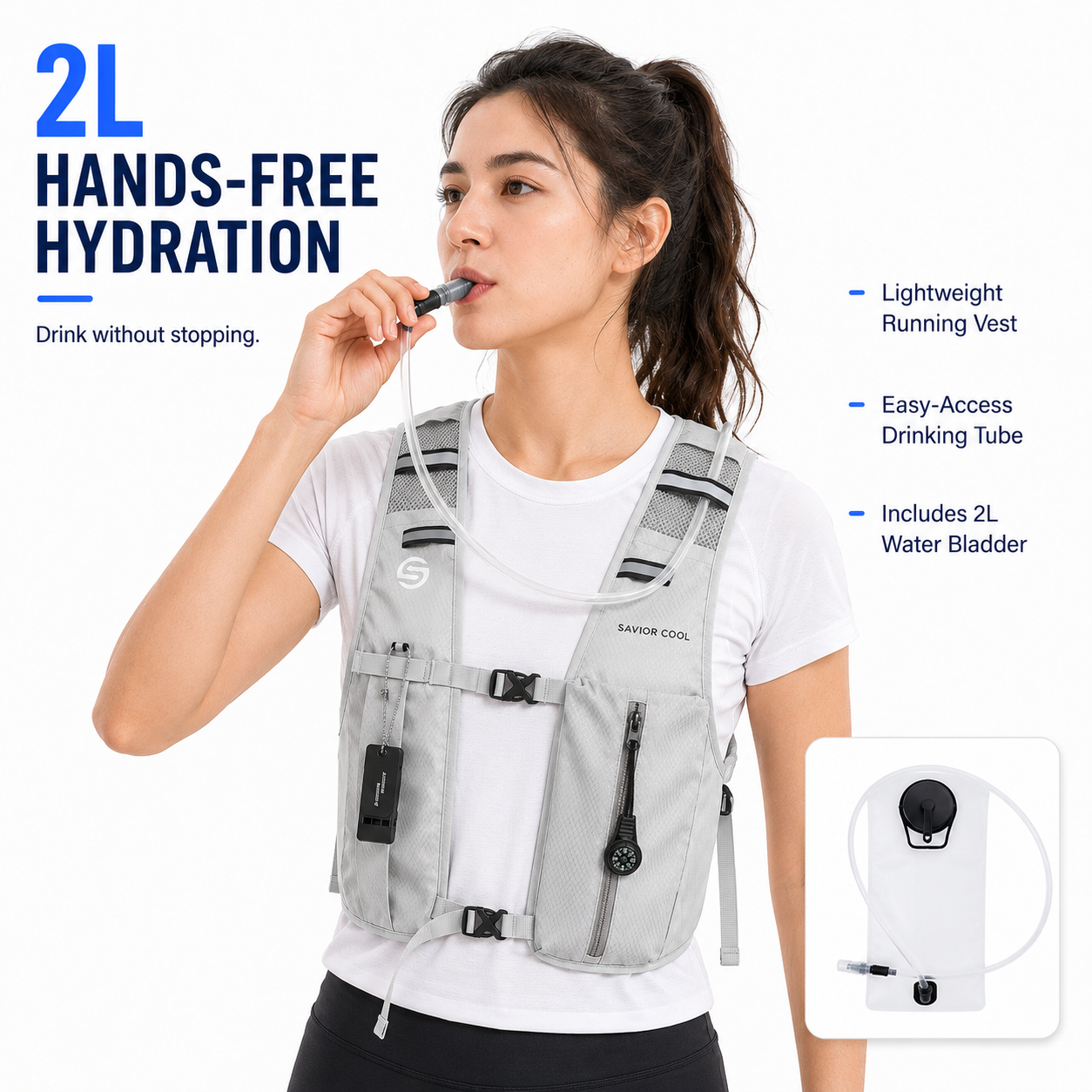 Pearl White 3-Ice-Pack Cooling Hydration Vest Backpack