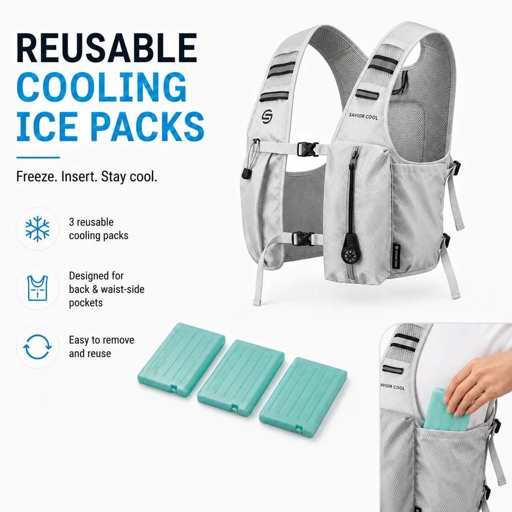Pearl White 3 Ice Pack Cooling Vest detail view